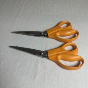Fiskars Pinking Shears Scissors Orange Zig Zag Cut Crafts Fabrics USA 10" (2)